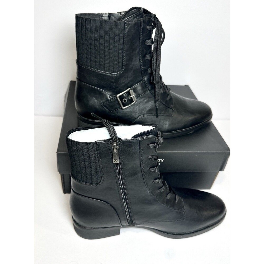 Naturalizer Teegan Black Ankle Boots Women Size 11W Wide Lace Up Buckle Zip NEW